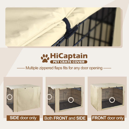 HiCaptain Dog Crate Cover 36.0" L x 23.0" W x 25.0" H with Breathable Mesh, Durable Heavy Duty Kennel Cover, Dual Zippered Panels, Windproof Waterproof UV-Resistant(Beige)
