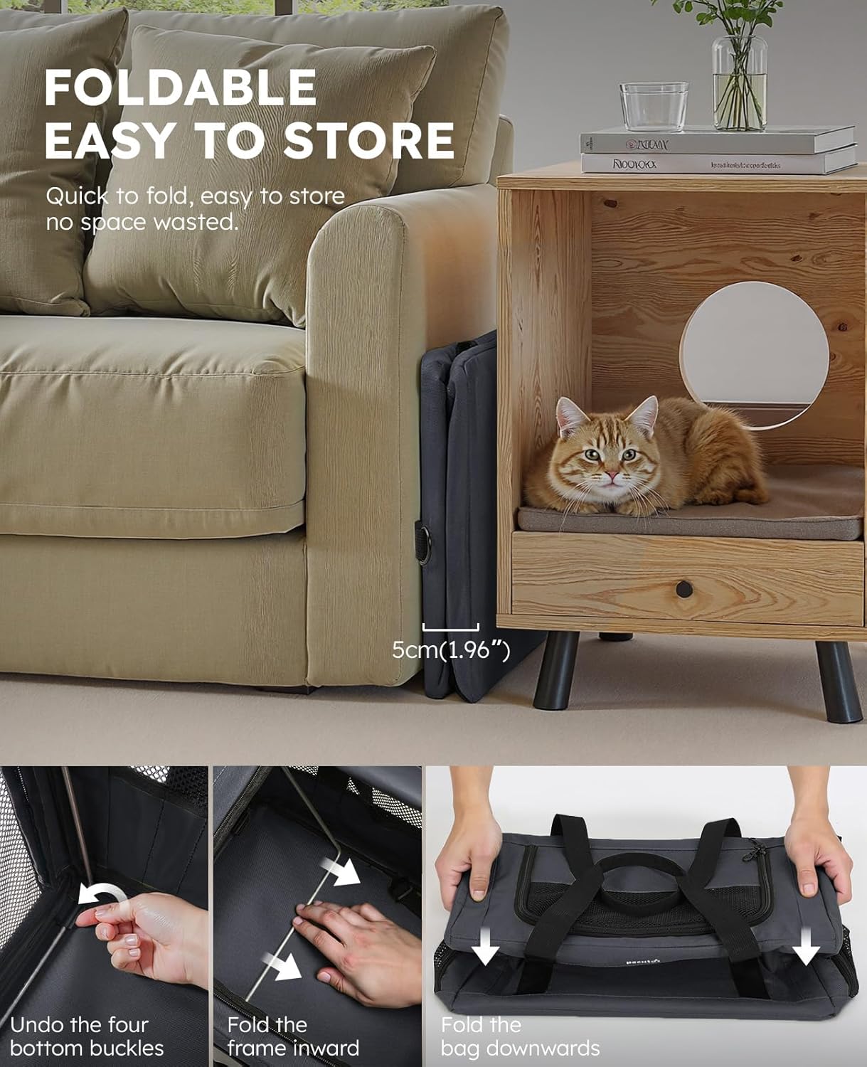 Pecute Cat Carrier Stale, Pet Carrier Breathable and Portable, Cat Carriers Bag with Scientific Hidden Partition, Carriers for Cat Under 11lbs, Dog Carriers Suitable for Travel and Outing, Dark Gray