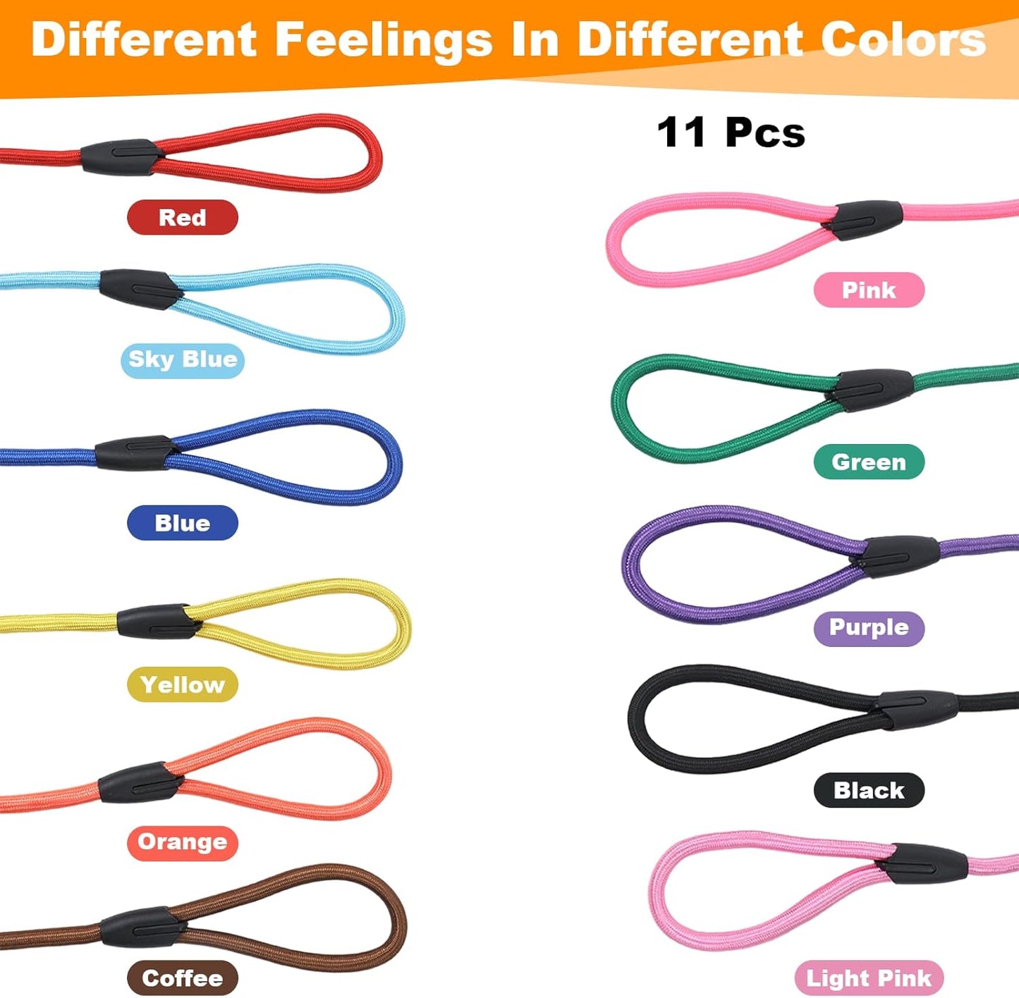 11-Piece Adjustable Dog Slip Leads 11 Colors, Nylon Easy On/Off, No Collar Needed, Super-Strong, Standalone Use. No-Pull Dog Slip Leads (for Small Dogs) High Value for Walking/Training