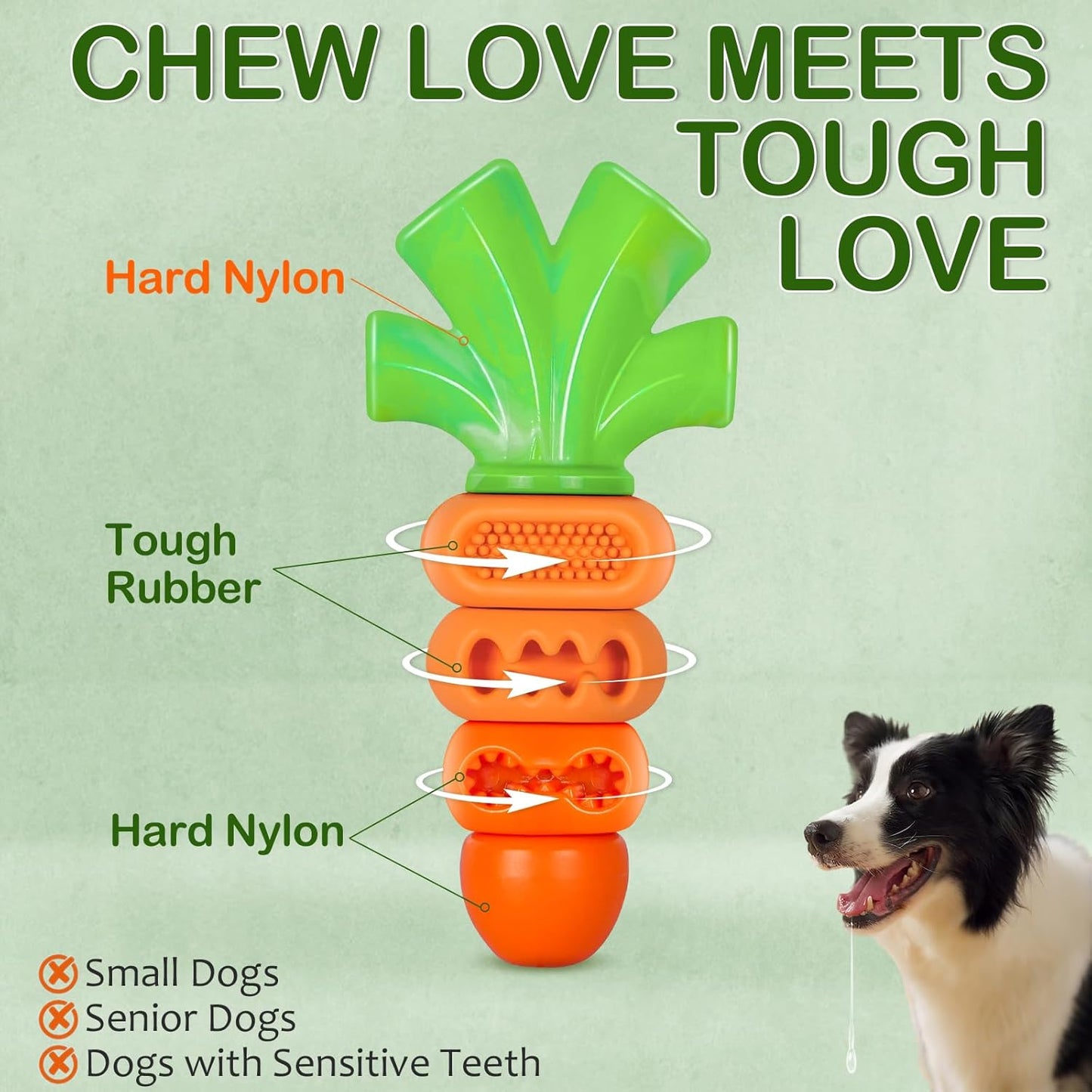 Tough Dog Toys for Aggressive Chewers: 7" Bacon Flavored Dog Chew Bone, Hard Nylon & Rubber Teeth Cleaning Toy, Carrot-Shaped Dog Chew Toy for Large Medium Breed 20-70lbs