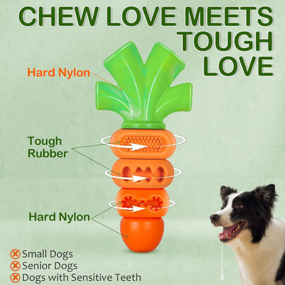 Tough Dog Toys for Aggressive Chewers: 7" Bacon Flavored Dog Chew Bone, Hard Nylon & Rubber Teeth Cleaning Toy, Carrot-Shaped Dog Chew Toy for Large Medium Breed 20-70lbs