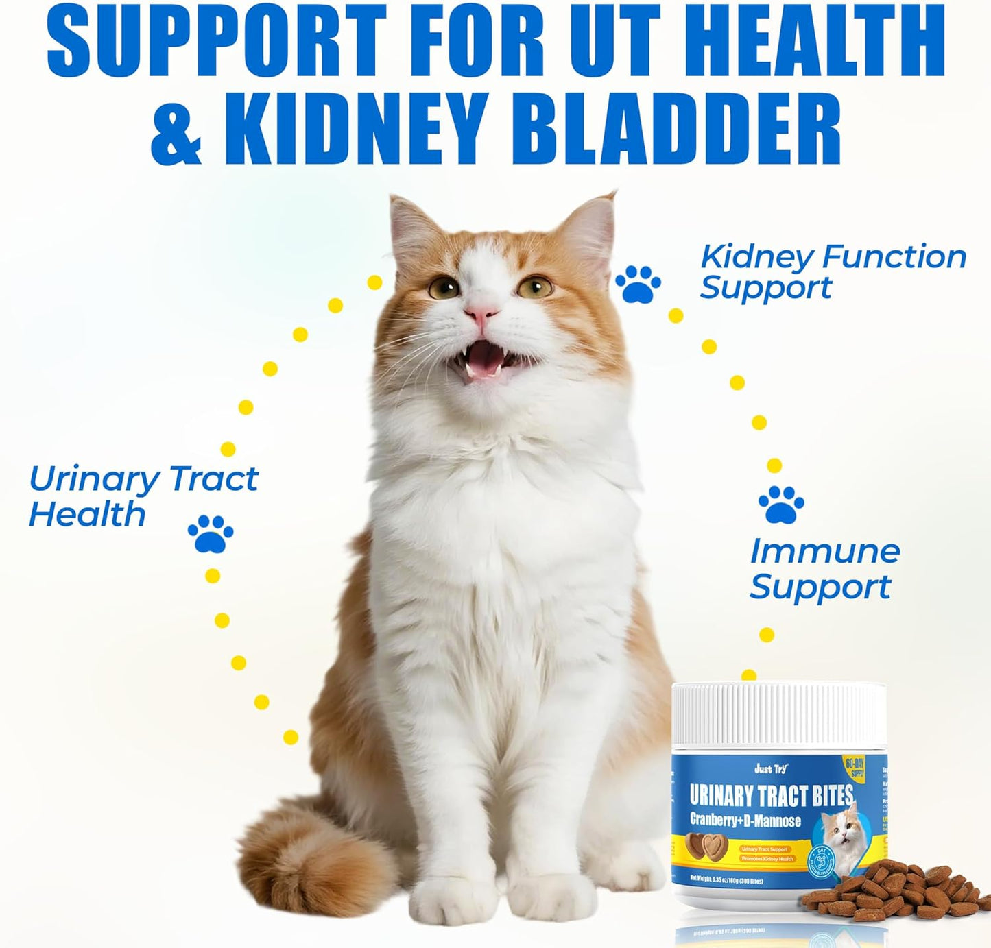Just Try 300 Bites 6.35 oz Urinary Tract Bites for Cats - Cranberry & D Mannose Formula for Bladder Health - Prevent UTI & Promote Urinary Comfort - Grain Free, Natural Ingredients Cat Supplements