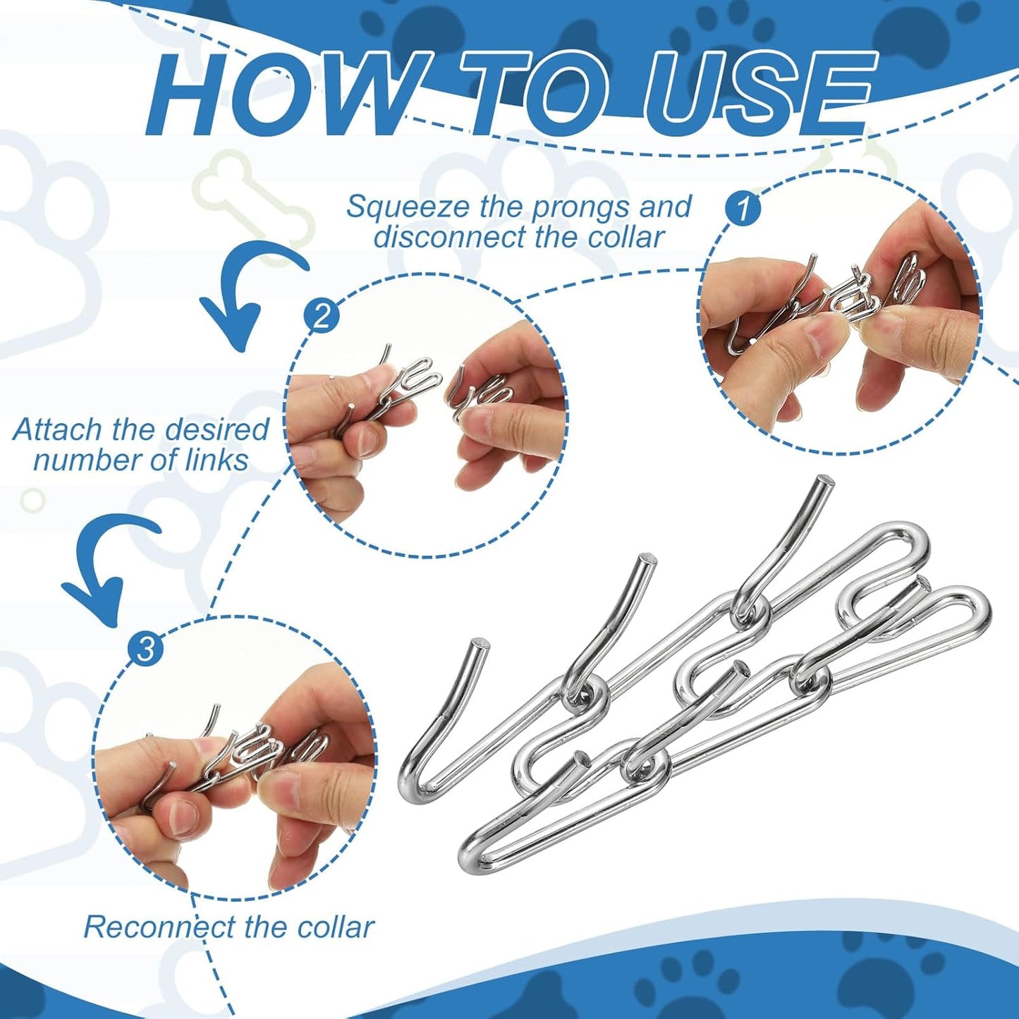 Dog Collar Extra Links, Prong Collar for Pets Stainless Steel Pinch Dog Training Collar Round Head 3.8mm, (Silver, 4 Set), Intended for Small/Medium/Large Dogs Training