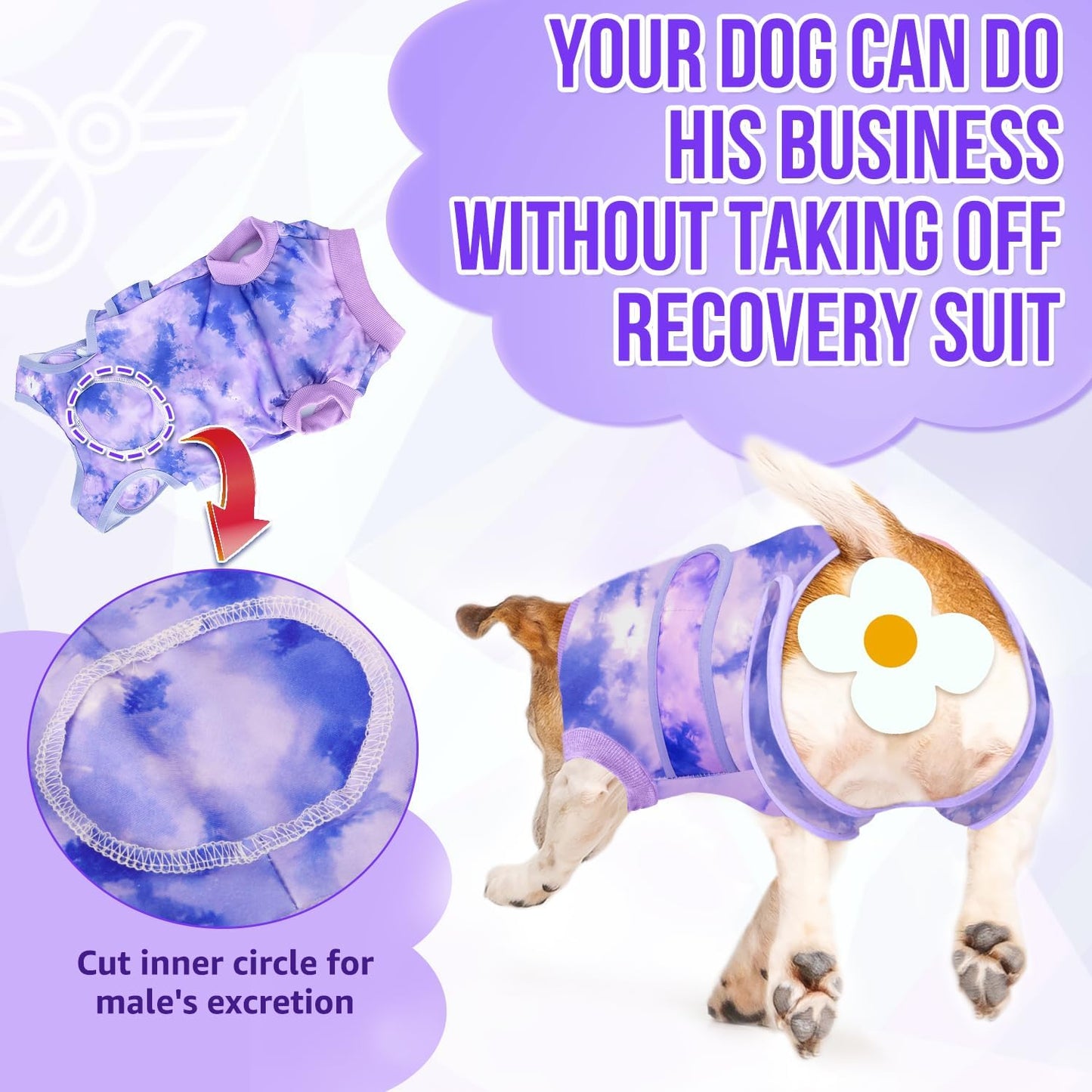 Lukovee Recovery Suit for Dogs, Zipper On Recovery Suit for Female Male Dog, Onesie Abdominal Wounds Cone E-Collar Alternative Prevent Licking Spay Recovery Suit (Small, Purple Tie-dye)