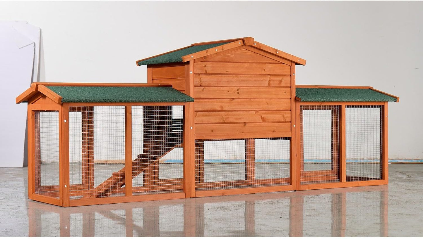 Large Wooden Rabbit Hutch Wood Green Fir Wood Construction Outdoor Lawn, Porch Weather-Resistant Design