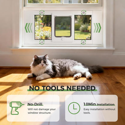 Slevoo Cat Door for Window Adjustable Fits 23" to 28" Sliding Windows, Energy-Saving High-Seal Window Pet Door with 4 Lock Modes, Tool-Free Install, Heavy-Duty Aluminum Frame, Multi-Pet Compatible