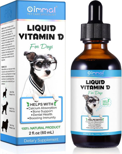 Vitamin D for Dogs, Liquid Vitamin D for Dogs, Dog Vitamins D Drops Promote Calcium Absorption, Supports Immune System Hip & Joint Health and Dog Dental Health, Dog Multivitamin Supplements