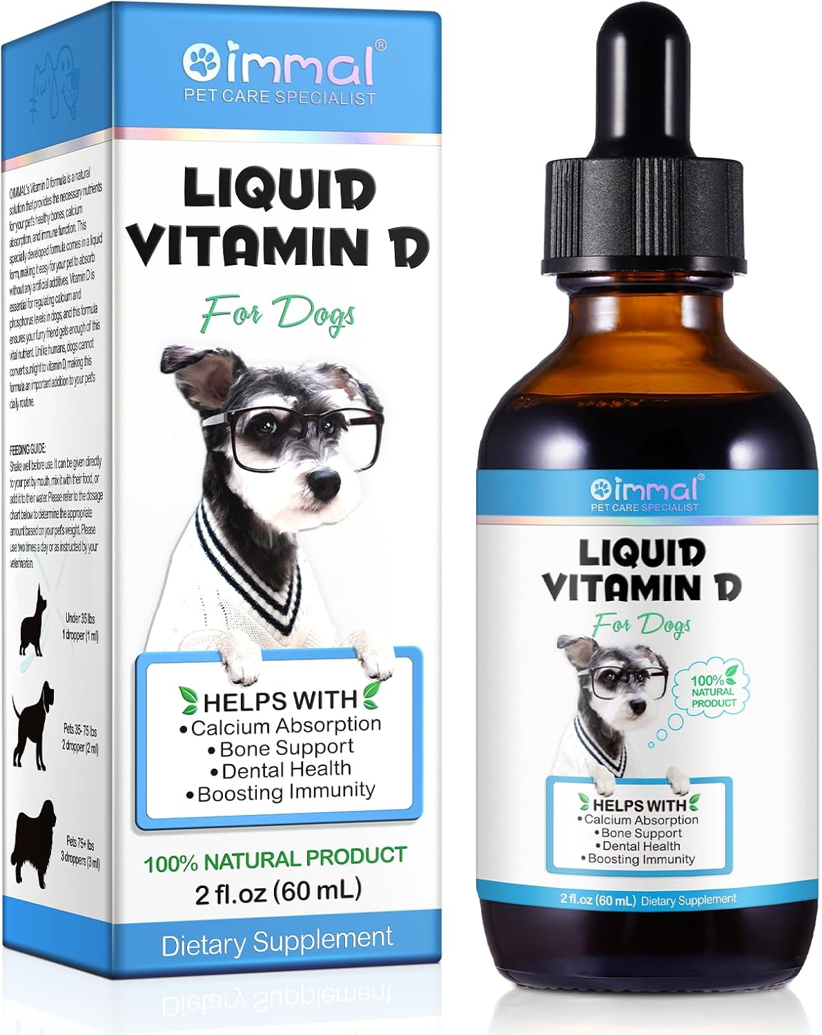 Vitamin D for Dogs, Liquid Vitamin D for Dogs, Dog Vitamins D Drops Promote Calcium Absorption, Supports Immune System Hip & Joint Health and Dog Dental Health, Dog Multivitamin Supplements