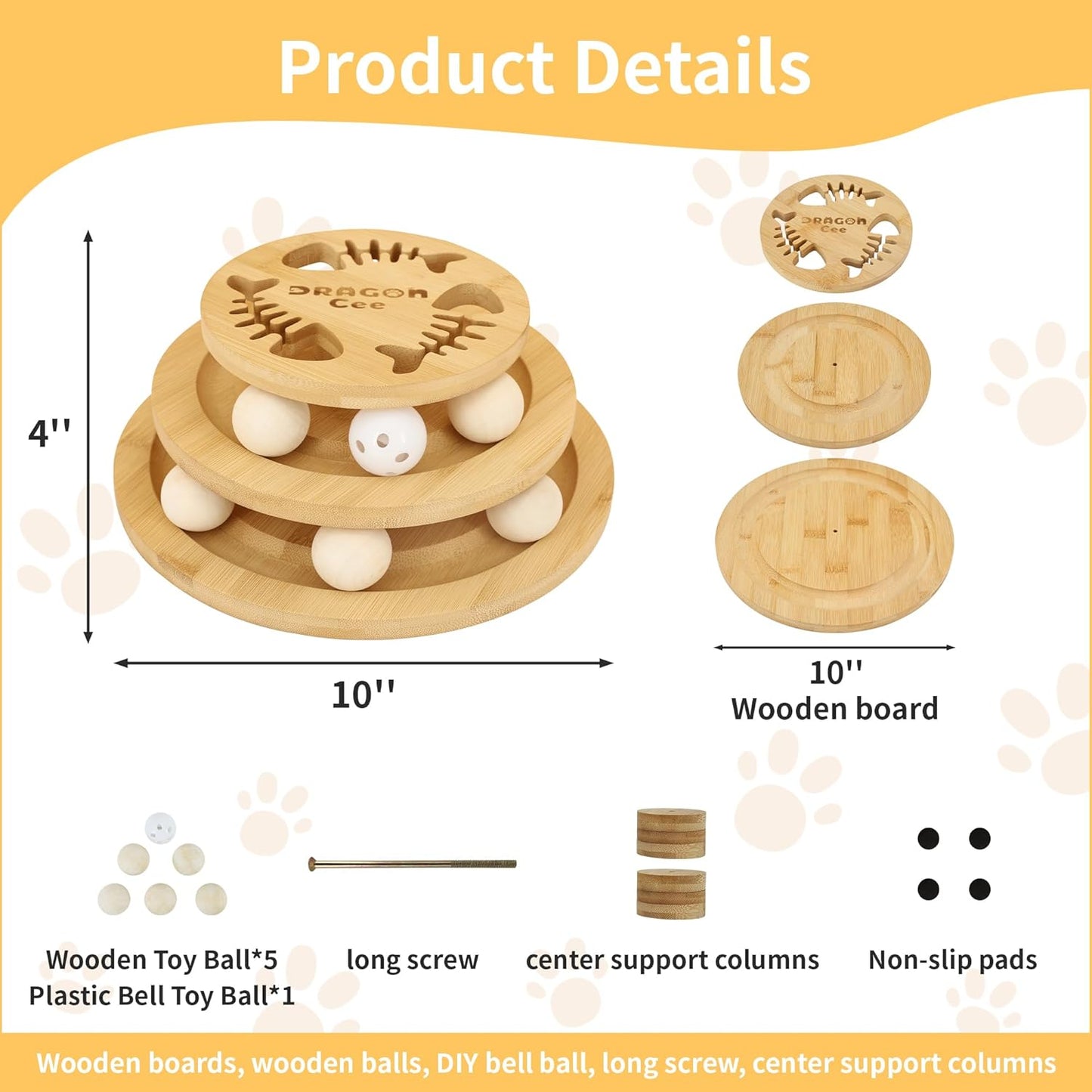 Cat Ball Track Toy, Interactive Toys for Indoor Cats, Tower of Tracks 3-Level Cat Track Toy with 6 Balls,Wooden