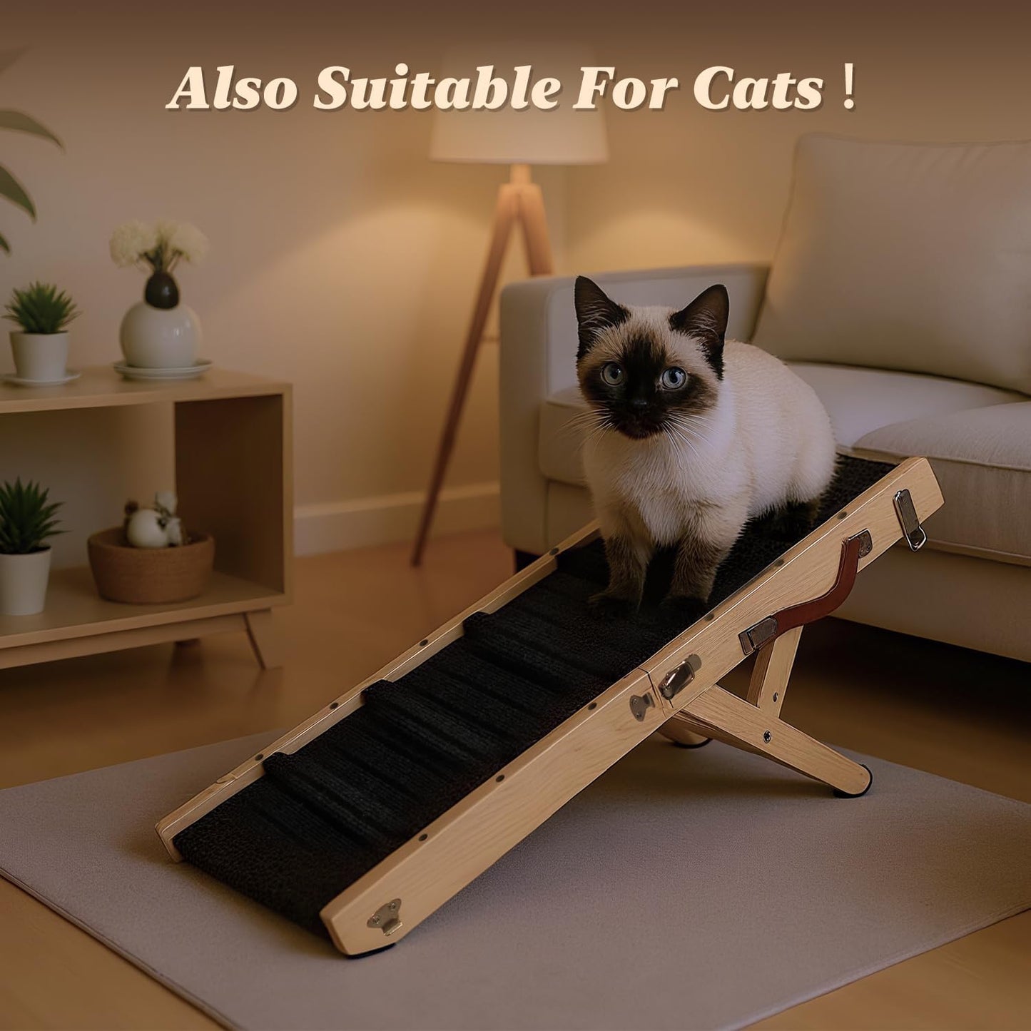 2025 Small Dog Ramp for Small Dogs Cat with Removable Safety Side Rails,Adjustable Height from 9'' to 18.5",Foldable Dog Ramp for Low Bed Sofa,Wooden Pet Ramps for Bed Couch