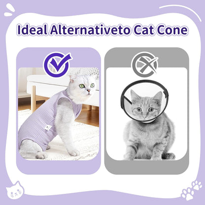 2 PCS Cat Recovery Suit for Female Cats & Kittens, Breathable Spay Surgery Onesie, Abdominal Wound Protection Anti-Licking Suit, E-Collar Alternative