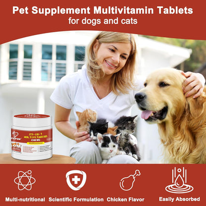 Dog Multivitamin Chewable, with Glucosamine Chondroitin, Digestive Enzymes & Probiotics, for Digestion Support, Immune, Skin, Coat, Joints & Bones Healthy, 120 Chews