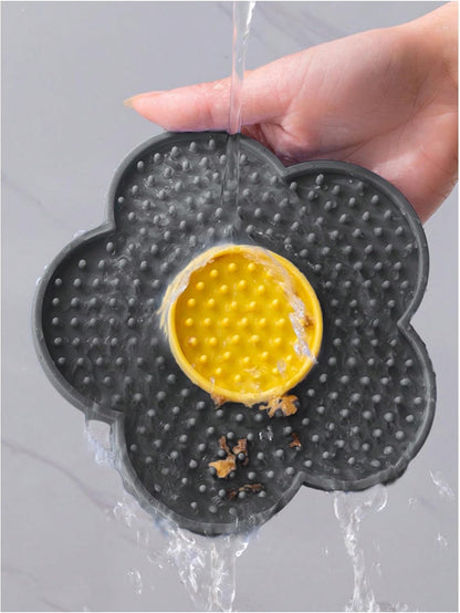 QWINEE Lick Mat for Dogs Cats Flower Shaped Pet Slow Feeder Dog Cat Puppy Bowl Lick Pad for Dog Fun Alternative to Slow Down Eat for Small Medium Large Dogs Grey One-Size