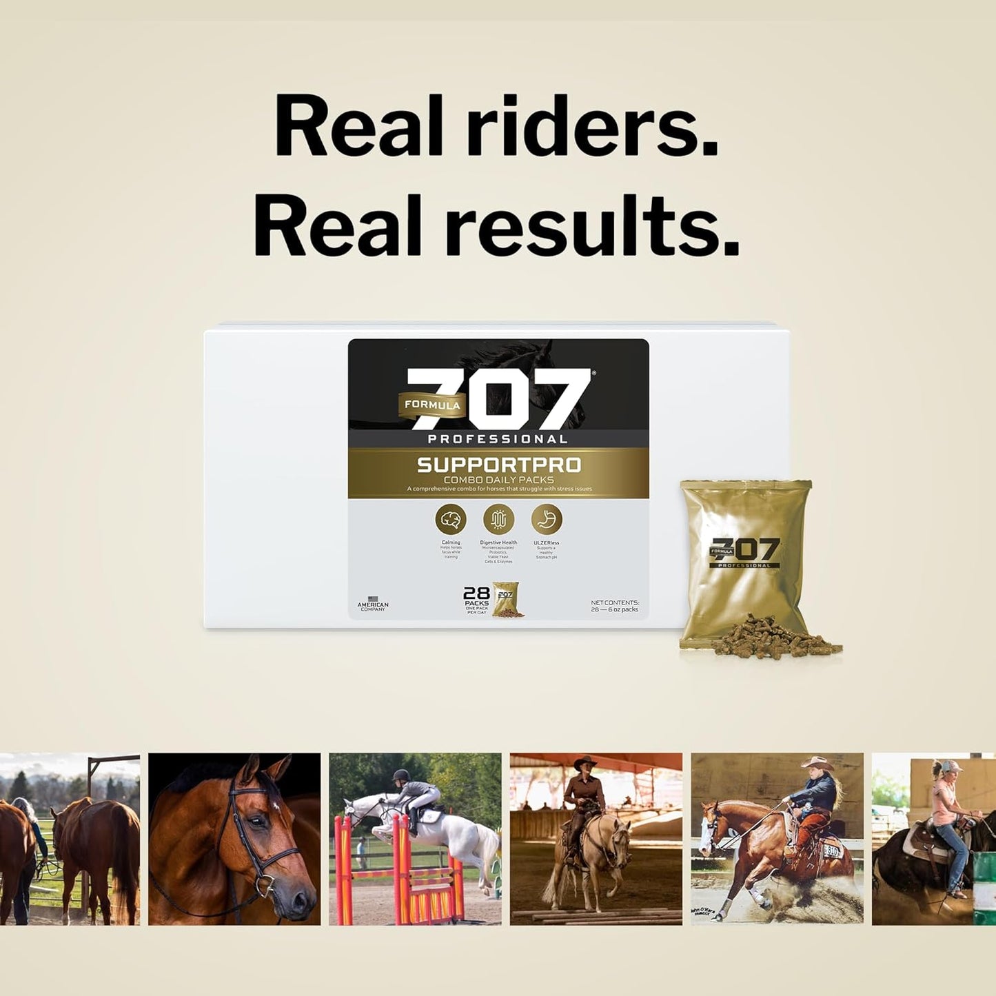 Formula 707 Support Pro Daily Packs for Horses - 28 Day Supply - Calming, Ulcer Support, Hindgut Health, Focus & Stress Relief