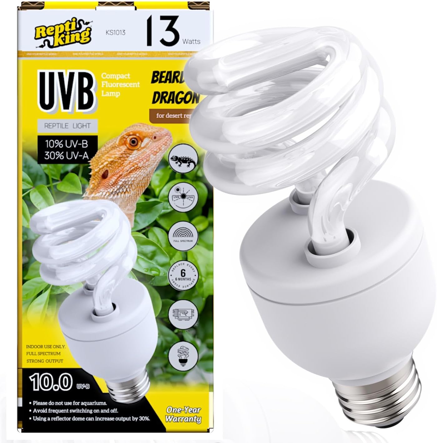 UVB Reptile Light, 13W, UVB10.0 Bulb, UVA UVB Reptile Light Bulb Lamp for Bearded Dragon, Tortoise UVB Bulbs for Desert Reptiles Tank Accessories