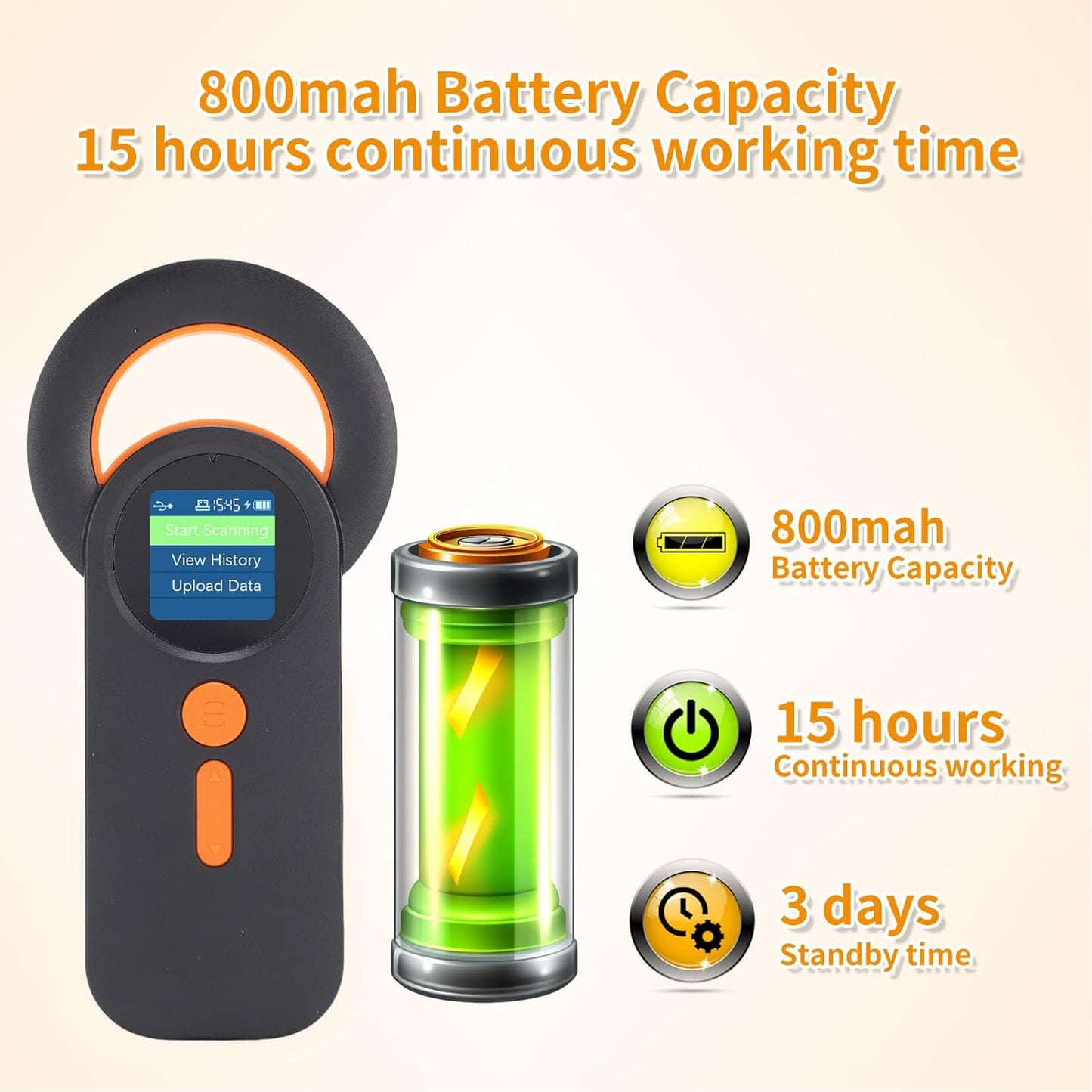 Fafeicy Animal Chip Scanner, EMID FDX B Pet Chip Reader with 1.44 Inch TFT Screen 240 Data Storage, for 134.2KHz 125KHz Glass Digital Tag Reading