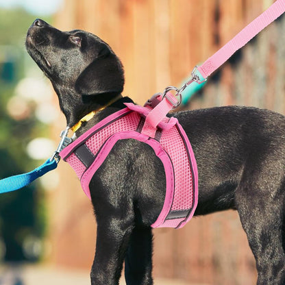 FRCOLOR Breathable Reflective Dog Harness with Leash Soft Mesh Pet Vest for Outdoor Walking One-Hand Operation Lightweight Style Pink S