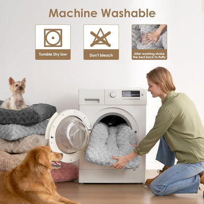 EHEYCIGA Washable Dog Crate Bed for Large Dogs, Fluffy Pet Kennel Pad Reversible for Doggie and Cats, Plush Faux Fur Pet Sleeping Mattress Mat, 35" x 23"x 3.5", Grey