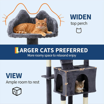 72" Cat Tree for Large Cats, Tall Cat Tower with 6 Scratching Posts, Large Top Perch, Balls & Sturdy Heavy Duty House for Adult Big Indoor Cats
