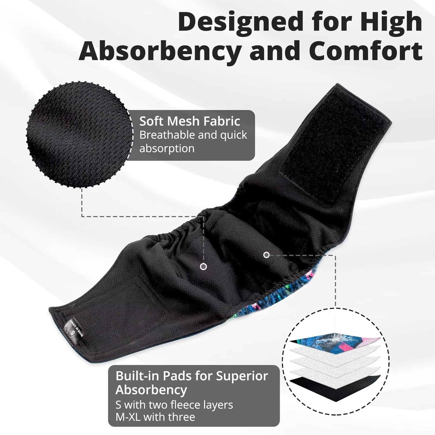 Paw Legend Washable Dogs Diapers Male Dog Belly Bands for Male Dogs Diapers Reusable Puppy & Doggie Diapers Male (5 Pack, Small)