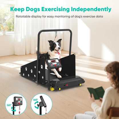 Petbobi Dog Treadmill for Small & Medium Dogs- Quiet Indoor Pet Exercise Machine with 360° Rotatable Display, Remote Control & Wheels, Heavy-Duty 265 lbs Capacity for Fitness & Weight Management