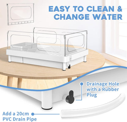Small Turtle Tank with Filter, Turtle Aquarium, Acrylic Turtle Terrarium with Basking Platform, Bottom Drainage, Multi-Function Areas for Turtles, Crayfish, Small Reptiles (Tank+Filter)