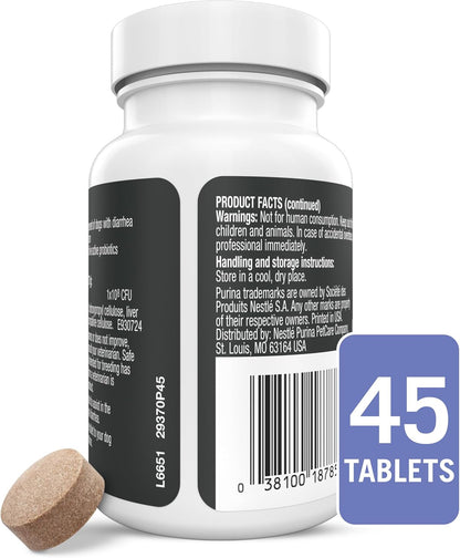 Purina Pro Plan Veterinary Supplements FortiFlora Probiotics for Dogs Chewable Tablets for Digestive Gut Health and Diarrhea - 45 ct. Canister