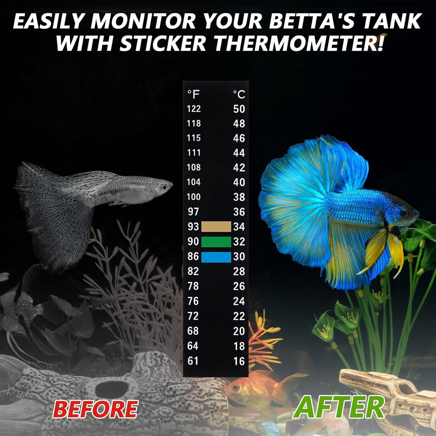 6 PCS Aquarium Thermometer Strips, 61-122℉(15-50°C) Digital Adhesive Fish Tank Thermometer Sticker Easy-to-Read Temperature Sticker Display for Aquarium Fish Tank Brewing