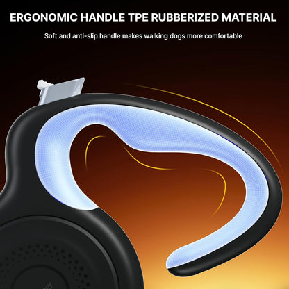 AutoBrake Retractable Dog Leash for Medium and Large Dogs, 360° Tangle-Free Dog Leash and 16Ft Strong Nylon Tape, Ergonomically Comfortable and Lightweight Grip Handle (Black)