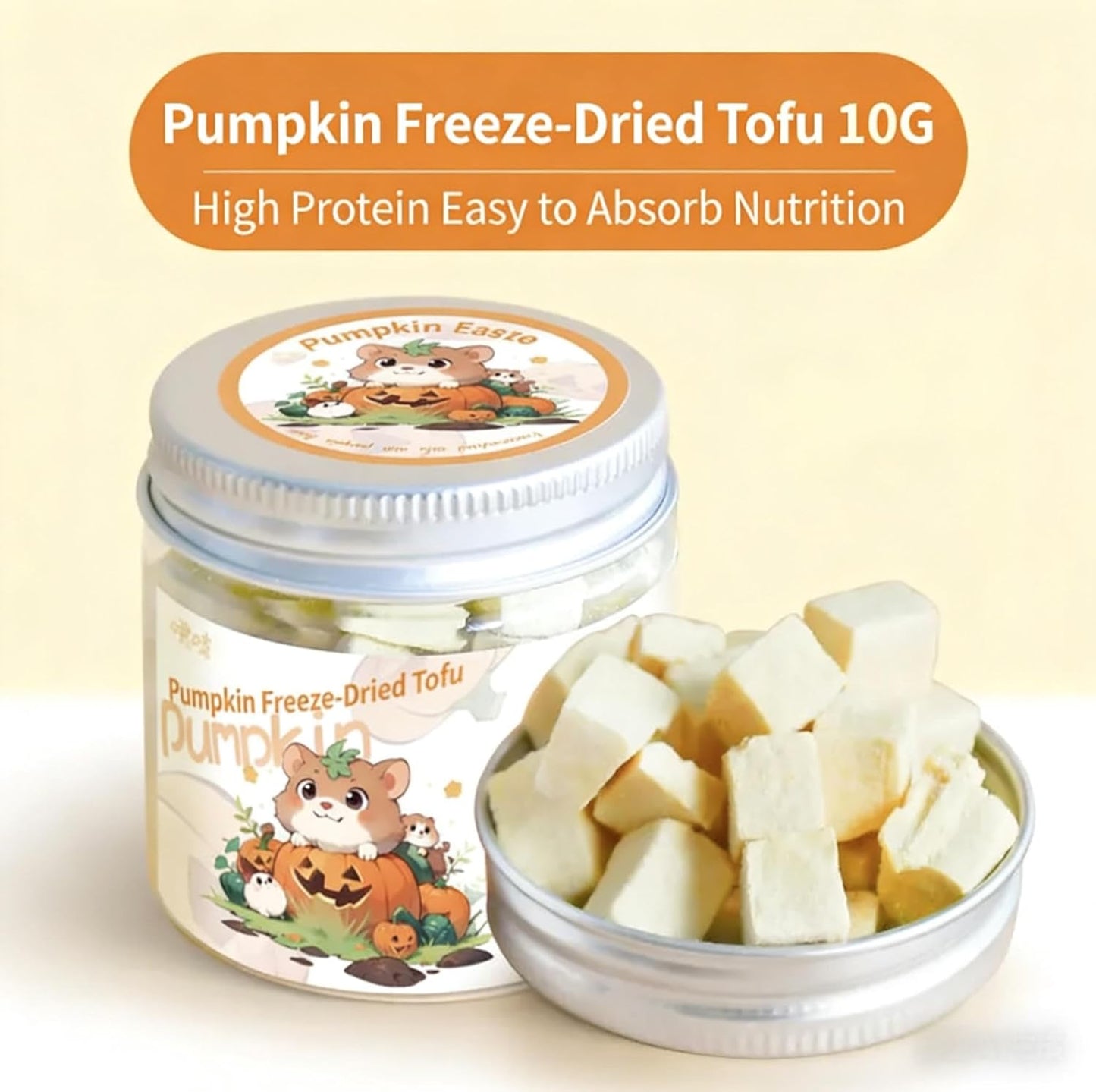 Freeze Dried Tofu for Hamsters High Protein Low Fat & Balanced Minerals Grain Single Ingredient Natural Treats for Rabbits Guinea Pigs & Small Pets (Freeze-Dried Tofu - Pumpkin)