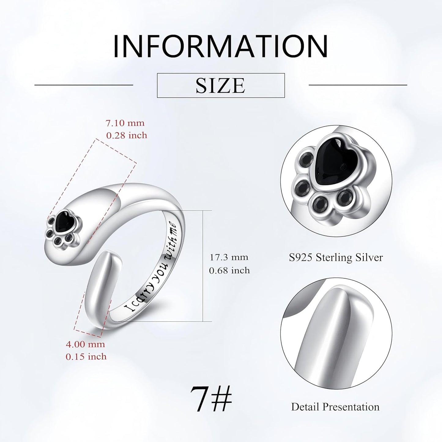 Paw Print Urn Ring for Ashes Sterling Silver Pets Dog Cat Ring Keepsake Memorial Cremation Jewelry Gifts for Women