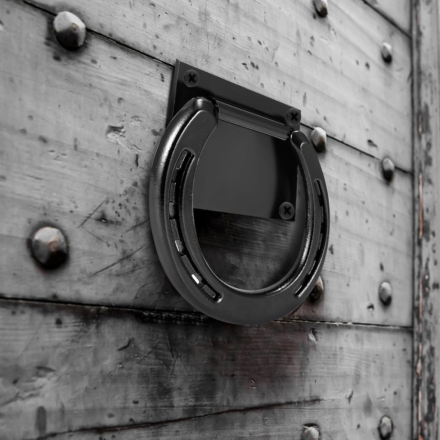 Zhengmy 4 Set Tie Ring for Horses, Heavy-Duty Solid Steel, with Expansion Screws, 3 x 3 Inch, Horseshoe Cross Ties Down, Tack Barn Stable Supplies for Horse, Black