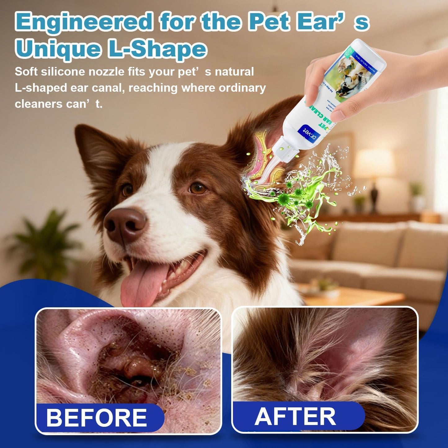 Dog Ear Cleaner Solution– Soft Nozzle Ear Treatment for Dogs & Cats, Gently Remove Ear Wax & Debris, Soothe Ear Itching & inflammation, Odor Pet Ear Wash with Aloe Vera & Persimmon – 4.06 fl oz