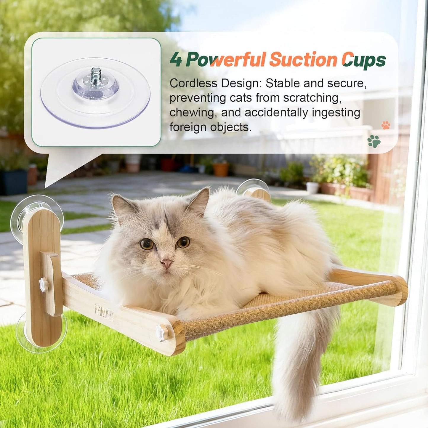 Foldable Cat Window Perch - Natural Pine Cat Sill Seat, 50LBS Heavy Duty Cordless Design, Space-Saving No-Scratch Window Hammock for Indoor Cats