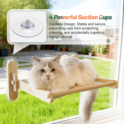 Foldable Cat Window Perch - Natural Pine Cat Sill Seat, 50LBS Heavy Duty Cordless Design, Space-Saving No-Scratch Window Hammock for Indoor Cats