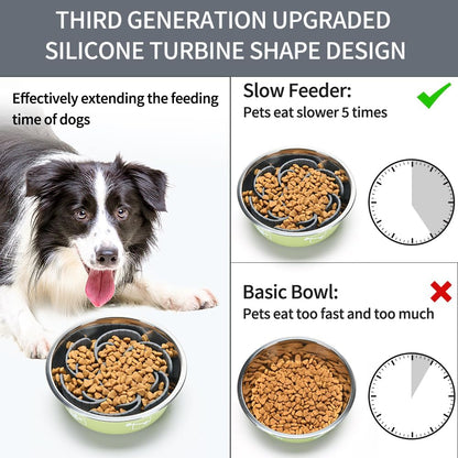 Slow Feeder Dog Bowls Insert,Third Generation upgradedSuper Firm Eating Bowl（Cuttable） for Large Breed and Medium Small Size Compatible with Regular Elevated Metal Glass Dog Bowl (Gray)