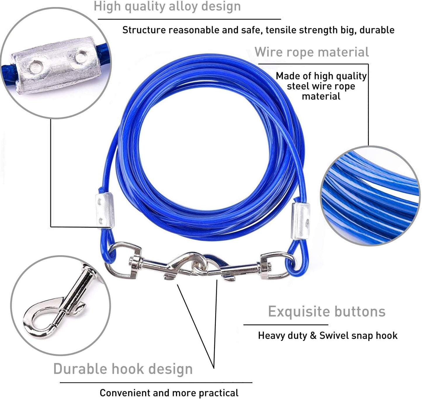 Dog Tie Out Cable and Anti Rust Spiral Stake , 30ft Outside Leash&Chain for Camping and Yard, 16'' Heavy Duty for Medium-Large Dogs Up to 125 lbs (30FT, Blue)