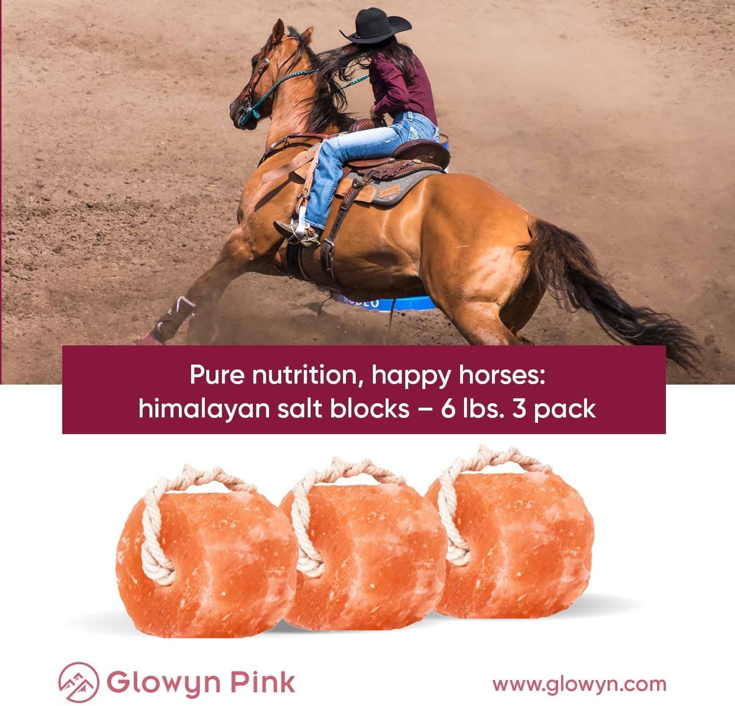 Himalayan Pink Salt Lick Pack of 3 (6lbs Each Block)- Mineral Salt Block on Rope 100% Organic Pink Salt Block for Horses Deer and Live Stock. Deer Attractant for Deer Hunting