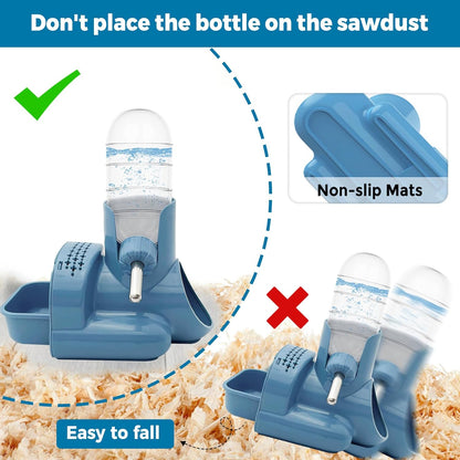 VANNON 3 in 1 Hamster Water Bottle No Drip Small Animal Water Bottle Automatic Bottle Dispenser with Food Container Base Hut and Hideout Base 4oz/120ml,Leekproof, BPA Free