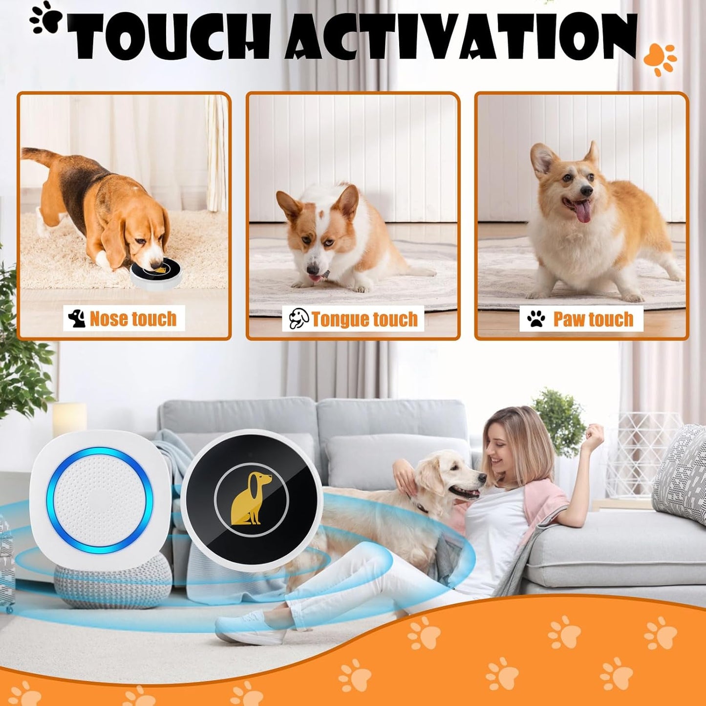 Smart Dog Door Bell Wireless Puppy DoorBell for Potty Training, Dog Bells to go Outside, IP55 Waterproof Bells for Dogs to Ring to go Potty (3 Receivers+6 Buttons)