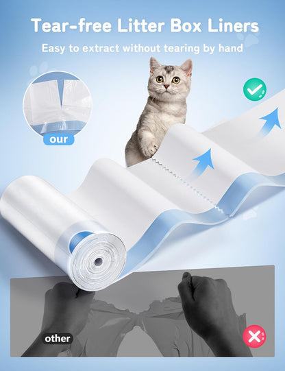60 Pack Cat Litter Liner, Waste Cat Litter Bags for Thereye SC06 Automatic Litter Box, Drawstring Heavy-Duty Liners, Leak-Resistant, Large 26" × 11.8"