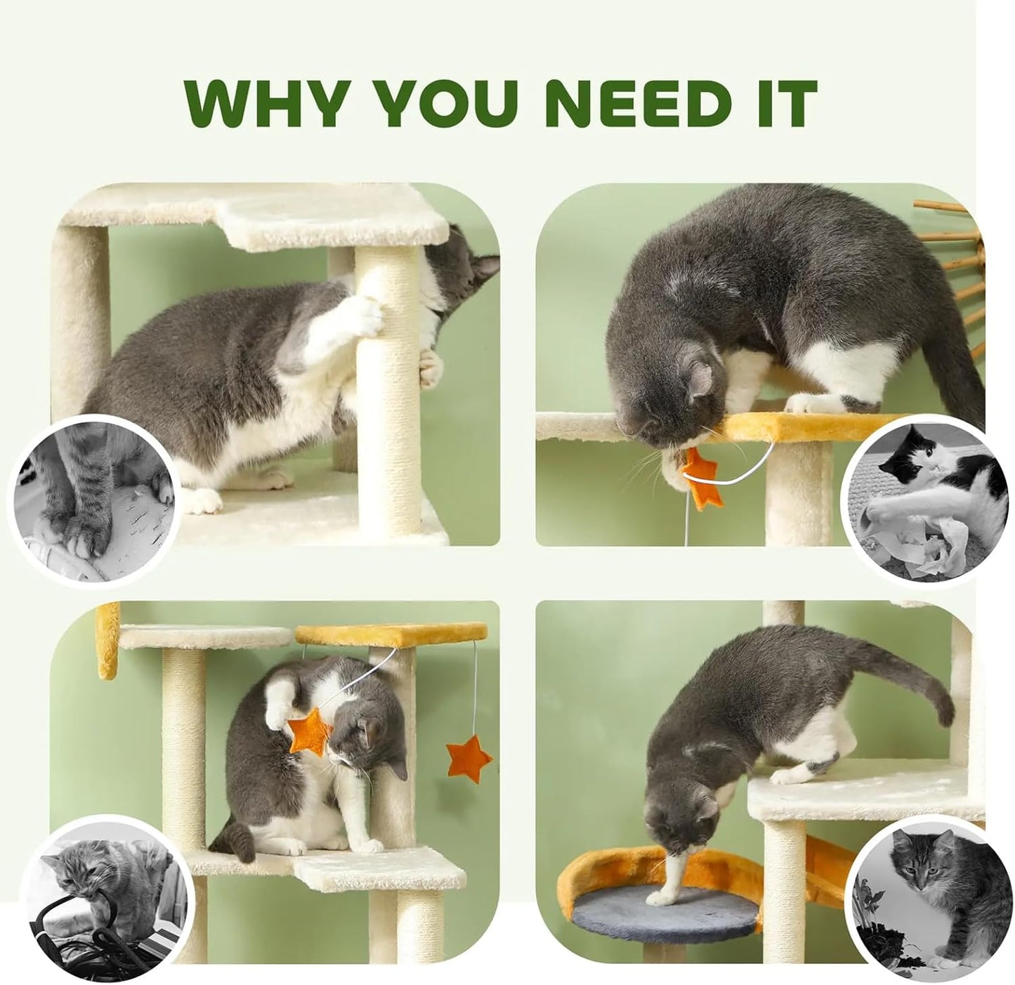 63'' Moon & Star Themed Cat Tree Tower for Indoor Cats - Extra Tall Cat Condo with Plush Bed, 5-Tier Platform, Multiple Cat Scratching Posts & Anti-Tip Design (Supports 1-2 Cats Up to 11 lbs)