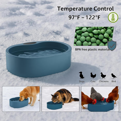 Large Heated Water Bowl for Dog & Cat, Outdoor Heated Dog Bowl with Chew Resistant Power Cord, Waterproof Heated Pet Bowl Smart Thermal-Dish in Winter for Dog Cat Chicken Birds, 125 OZ UL Certified