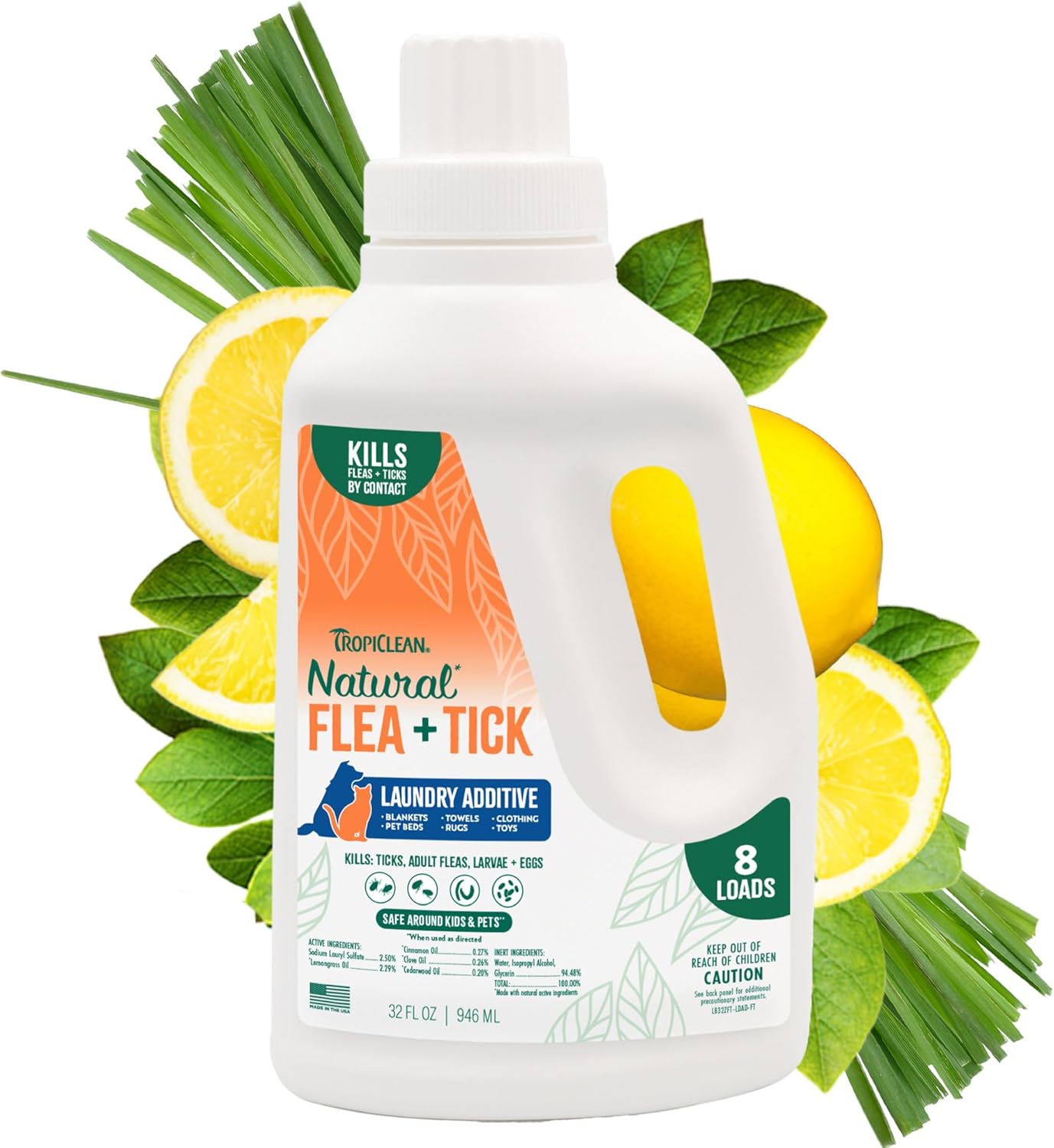 TropiClean Flea and Tick Laundry Additive, Laundry Detergent Booster, Safe for Dogs, Cats, & Home, Powerful Treatment Laundry Addition, 32oz