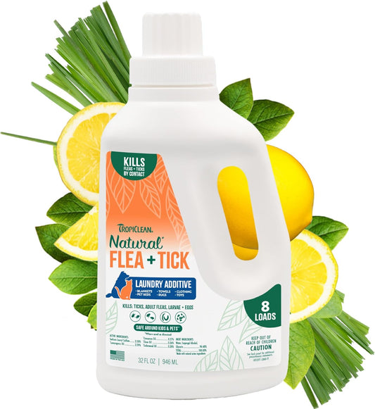 TropiClean Flea and Tick Laundry Additive, Laundry Detergent Booster, Safe for Dogs, Cats, & Home, Powerful Treatment Laundry Addition, 32oz