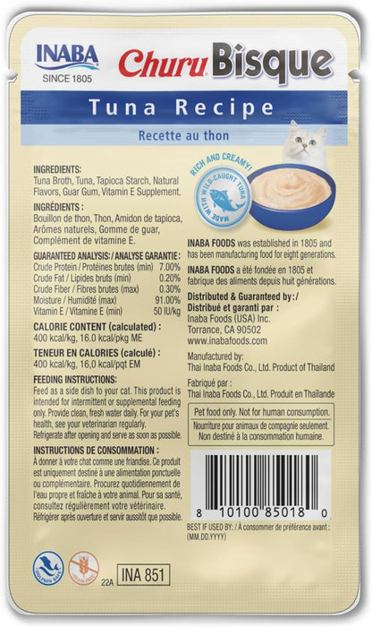 INABA Churu Bisque for Cats, Creamy Lickable Purée Side Dish with Vitamin E, 1.4 Ounces per Pouch, 12 Pouches, Tuna Recipe (Pack of 2)