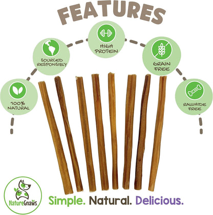 Nature Gnaws Extra Thin Bully Sticks for Small Dogs 5-6" (10 Count) - Long Lasting for Light Chewers and Puppies - Natural Beef Dog Chew Bones