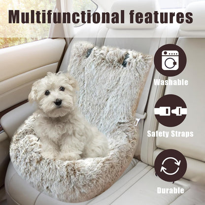 Dog Car Seat - Dog Bed for Car with Safety Straps, Pet Travel Bed for Small Medium Dogs, Memory Foam Booster Seat Soft Plush Sherpa Detachable Washable Cover