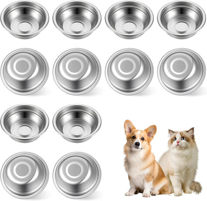 12 Pcs Stainless Steel Cat Bowls Bulk, 5.5 Inch Wide Flat Metal Cats Food Bowl Silver Thickened Replacement Basic Kitty Plates Whisker Friendly Fatigue Relief for Cat Puppies
