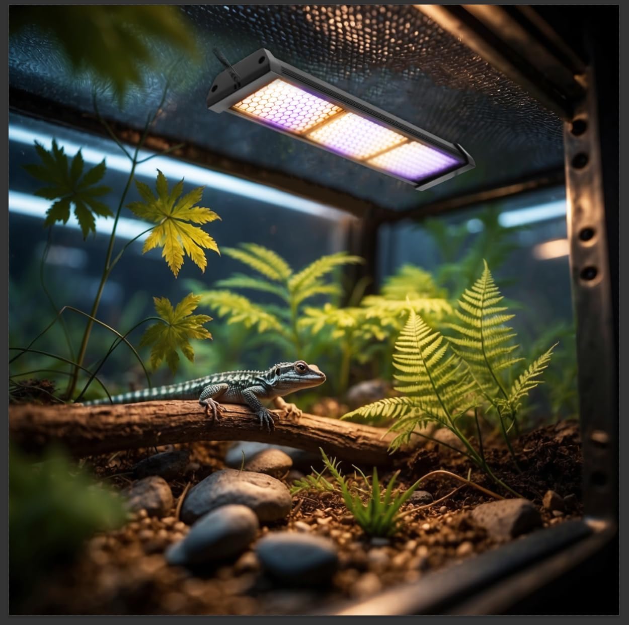 Dimmable LED Reptile UVB Lamp, 8000 Hours UVB Duration for Much Longer Lifespan, Adjustable 4/8/12-Hour Cycles, Suitable for Lizard and Chameleon, 12W, L Size